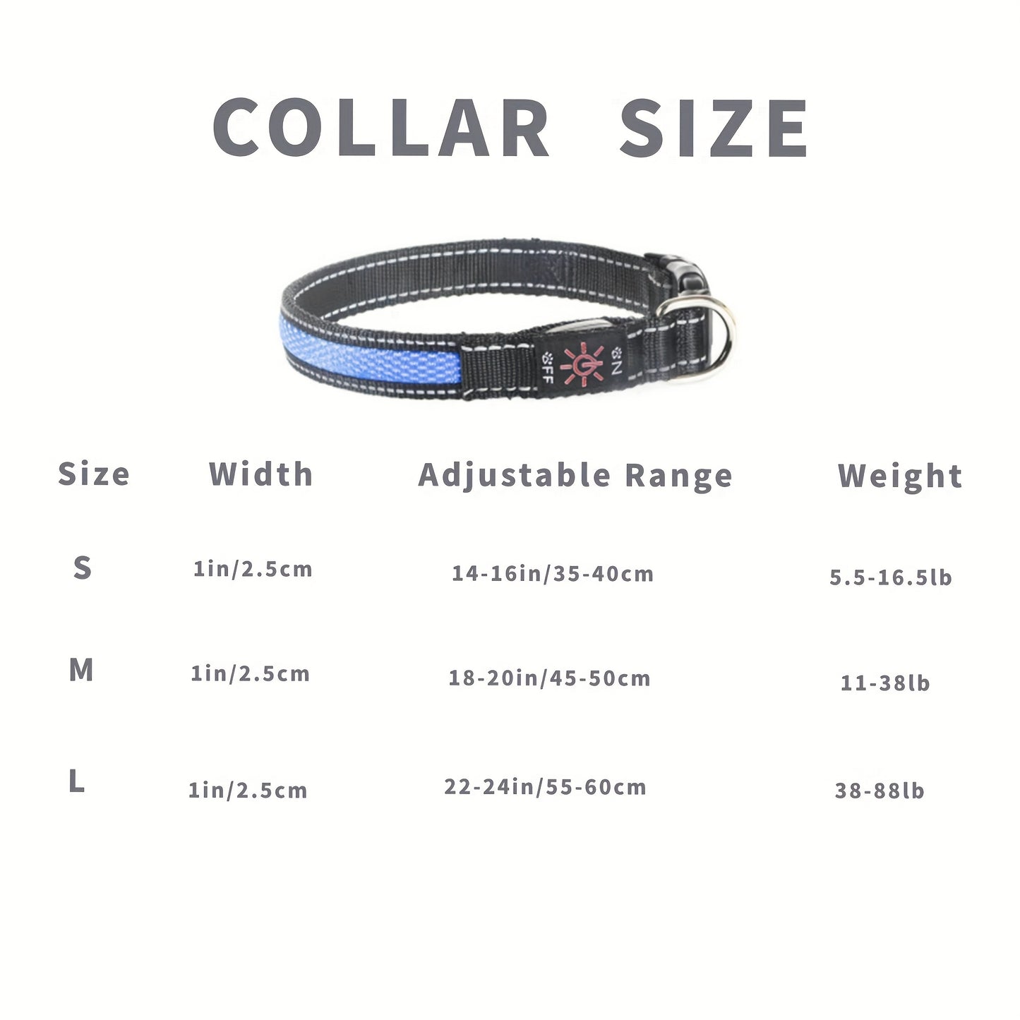 LED Dog Collar luminous USB rechargeable 1pc